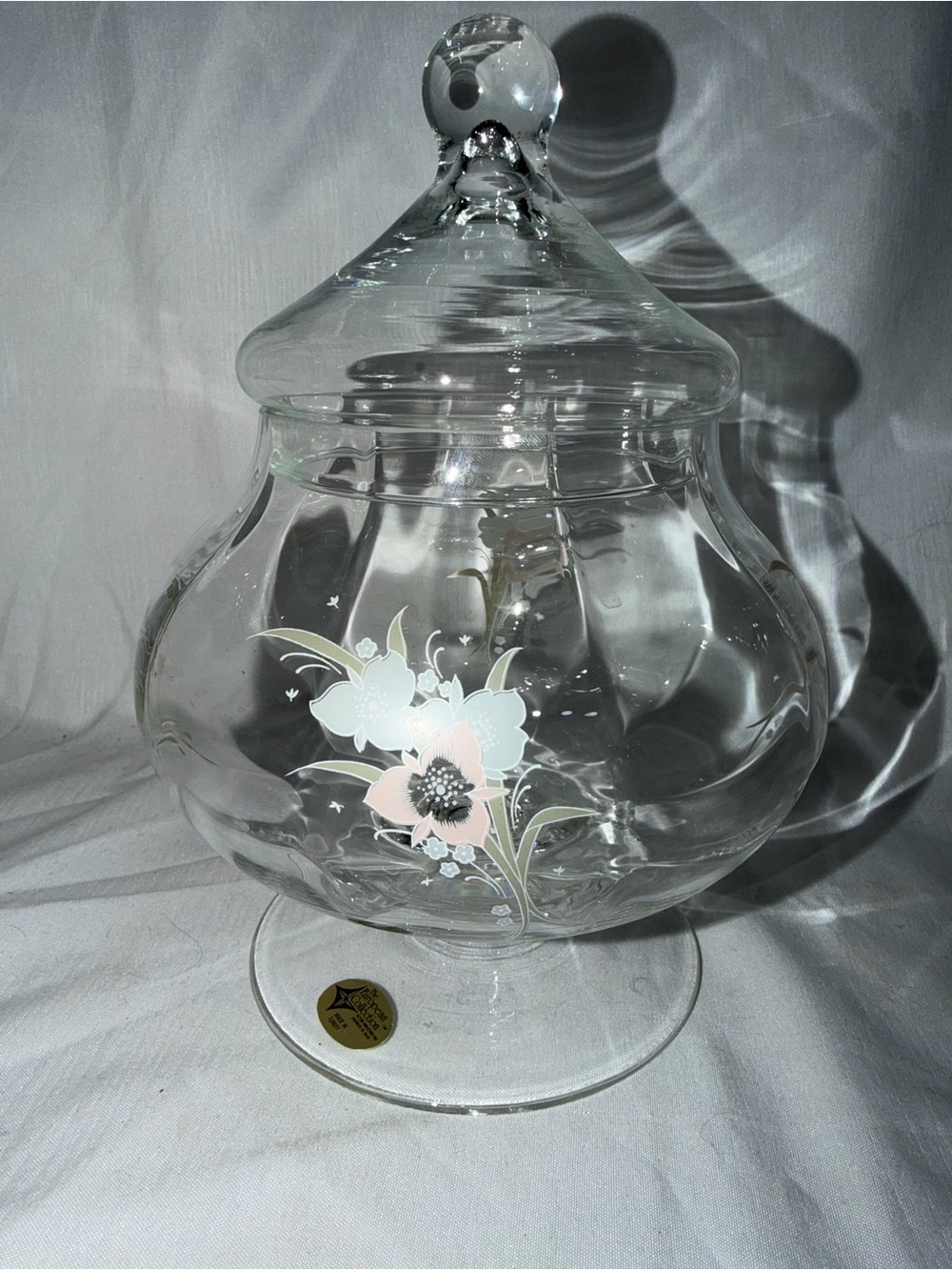 Vintage The European Collection Floral Pedestal  Apothecary Jar with Lid